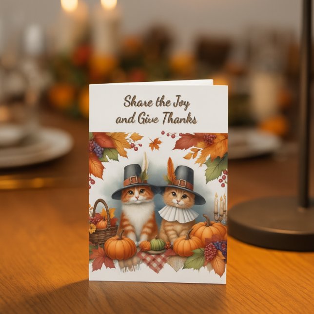 Cartes Pour Fêtes Annuelles Joyeux Thanksgiving Mignons chats pèlerins de vaca (Thanksgiving card with Cute Pilgrim Cats. Personalize greeting inside)