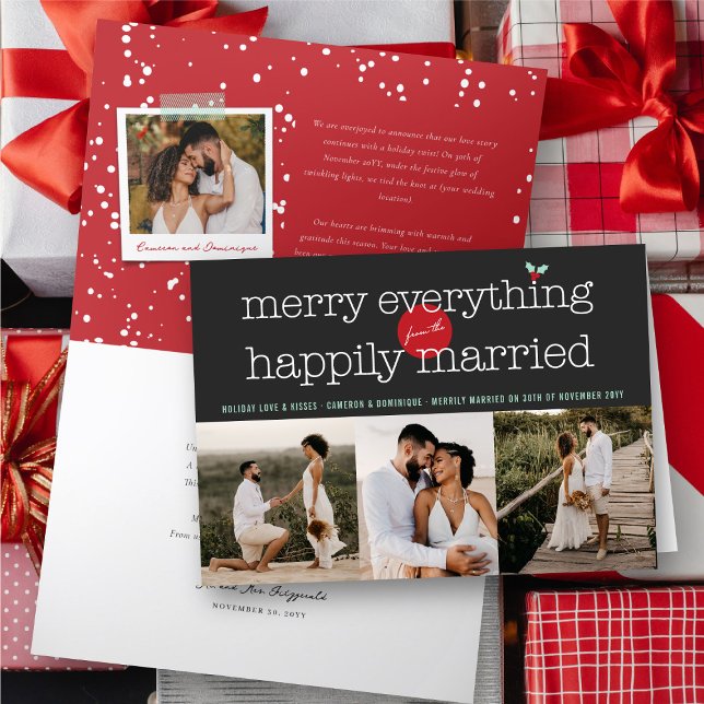 Cartes Pour Fêtes Annuelles Joyeux Tout De La Photo Happily Married 3 (Merry Everything From The Happily Married 3 Photo Holiday Wedding Announcement Folded Card)