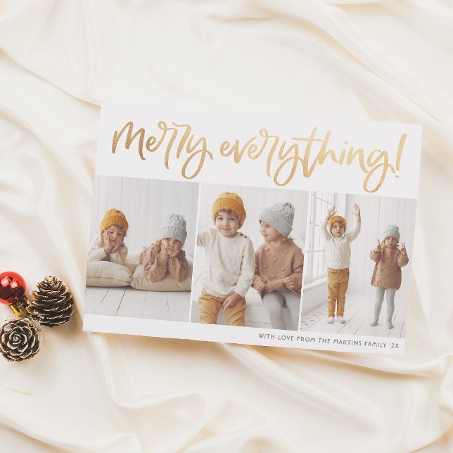 Cartes Pour Fêtes Annuelles Joyeux tout Gold Script 3 Photo Noël (Créateur téléchargé)