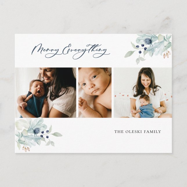 Cartes Pour Fêtes Annuelles Joyeux tout hiver Botanique Photo Collage (Devant)