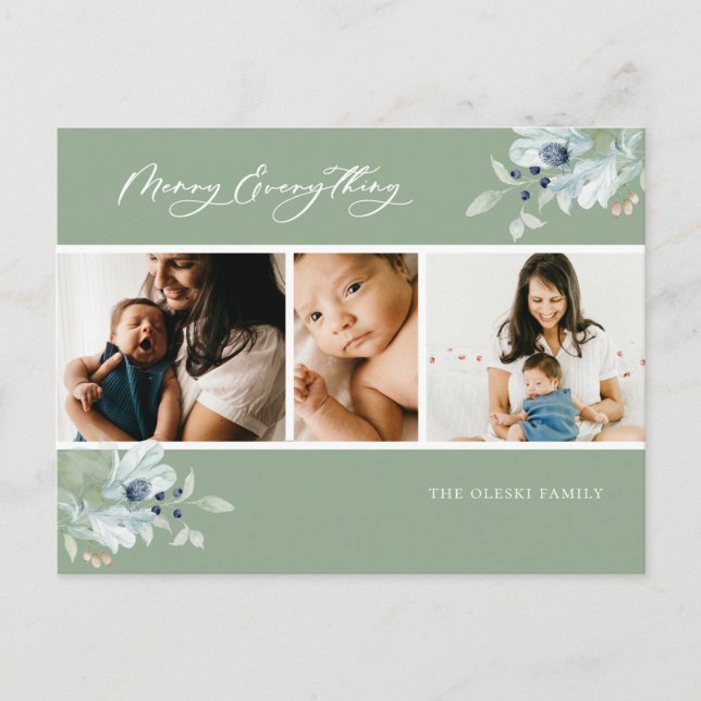 Cartes Pour Fêtes Annuelles Joyeux tout hiver Botanique Photo Collage (Devant)