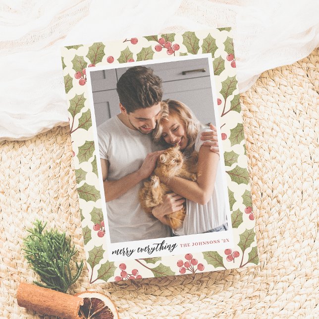 Cartes Pour Fêtes Annuelles Joyeux tout Noël Holly & Holiday Photo (Créateur téléchargé)