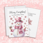 Cartes Pour Fêtes Annuelles Joyeux Tout Pink Snowman Snowflakes<br><div class="desc">Carte de voeux Noël/Fête de Noël mignonne bonhomme de neige rose et flocons de neige "Joyeux tout". Personnalisez avec votre nom de famille et tout autre texte que vous choisissez.</div>