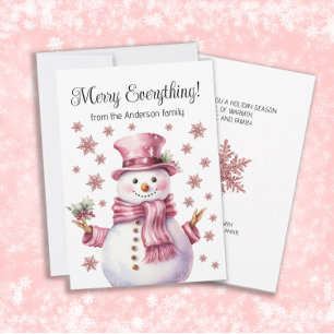 Cartes Pour Fêtes Annuelles Joyeux Tout Pink Snowman Snowflakes