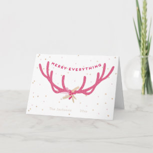 Cartes Pour Fêtes Annuelles Joyeux tout rose Antlers Noël sur blanc