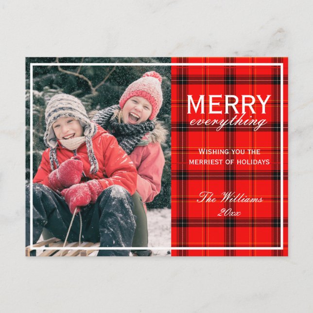 Cartes Pour Fêtes Annuelles Joyeux tout Rouge Plaid Famille Photo Noël (Devant)