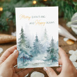 Cartes Pour Fêtes Annuelles Joyeux Tout Toujours Heureux Arbres d'Hiver Plat<br><div class="desc">Arbres d'hiver aquarelle dans des nuances de vert associés à des écritures et à la typographie moderne pour carte de vacances.</div>