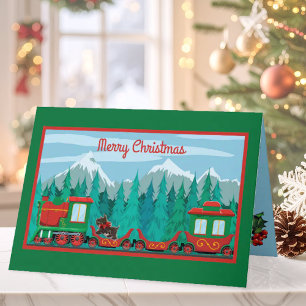 Cartes Pour Fêtes Annuelles Joyeux train de Noël avec petit chien