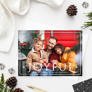 Cartes Pour Fêtes Annuelles Joyeux Twinkle lumières et étoiles Dark Grey Photo