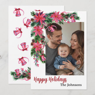 Cartes Pour Fêtes Annuelles Joyeux vacances 1 photo aquarelle botanique