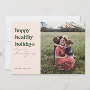 Cartes Pour Fêtes Annuelles Joyeux Vacances en santé Photo Blush et vert