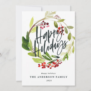 Cartes Pour Fêtes Annuelles Joyeux vacances moderne chic aquarelle feuillage