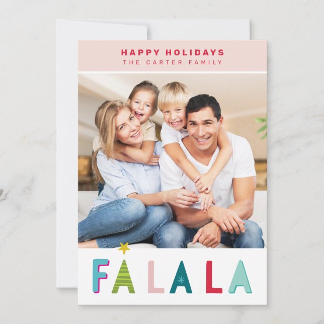 Cartes Pour Fêtes Annuelles JOYEUX VACANCES Noël falala typographie rose (Devant)