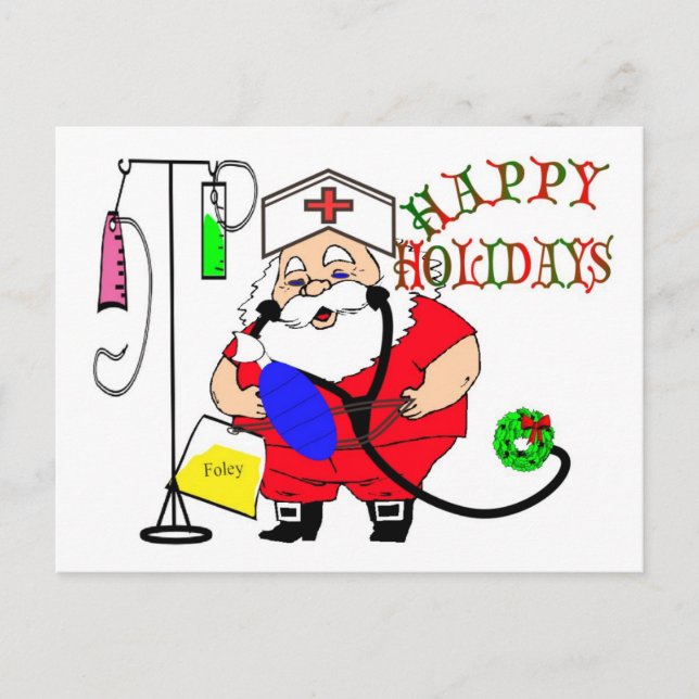 CARTES POUR FÊTES ANNUELLES JOYEUX VACANCES PÈRE NOËL NURSE (Devant)