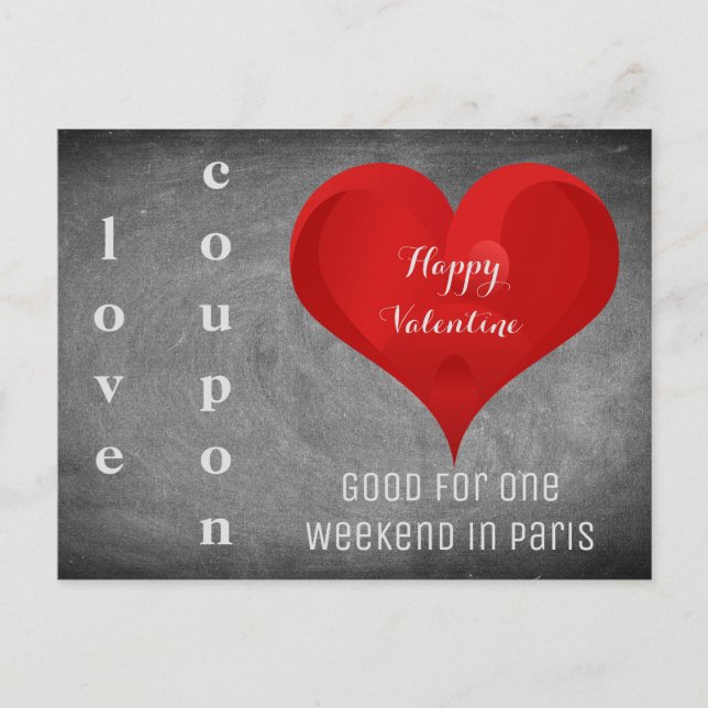Cartes Pour Fêtes Annuelles Joyeux Valentine Heart Chalkboard Paris Coupon (Devant)