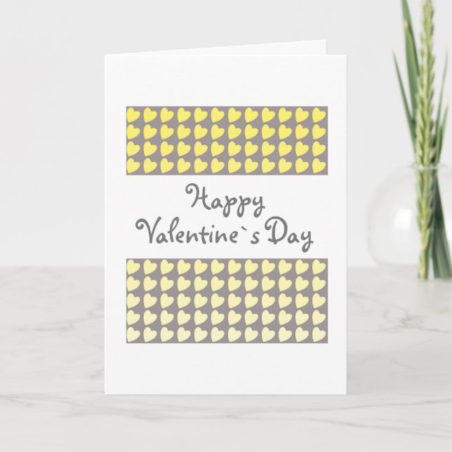 Cartes Pour Fêtes Annuelles Joyeux Valentine`s Day Jaune Grey Motif de coeur (Devant)