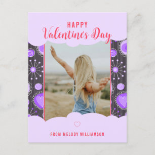 Cartes Pour Fêtes Annuelles Joyeux Valentine Whimsical Purple Nom fleur de coe