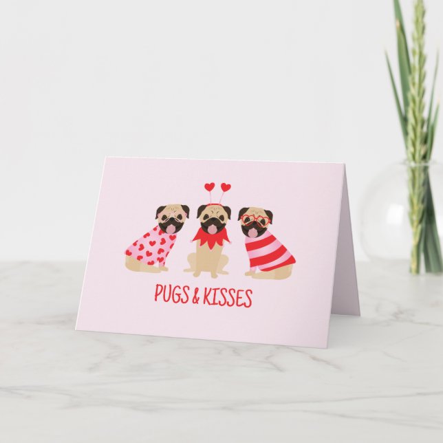 Cartes Pour Fêtes Annuelles Joyeux Valentines Carlins Et Baisers De Bons Chien (Devant)