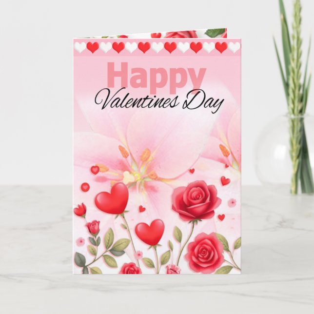 Cartes Pour Fêtes Annuelles Joyeux Valentines Coeurs et Roses de la Journée (Devant)