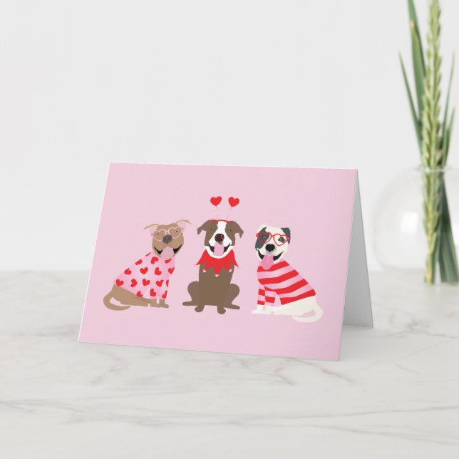 Cartes Pour Fêtes Annuelles Joyeux Valentines Day American Pit Bull Terriers (Devant)