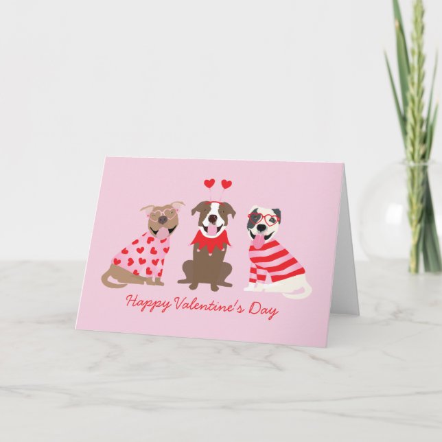 Cartes Pour Fêtes Annuelles Joyeux Valentines Day American Pit Bull Terriers (Devant)