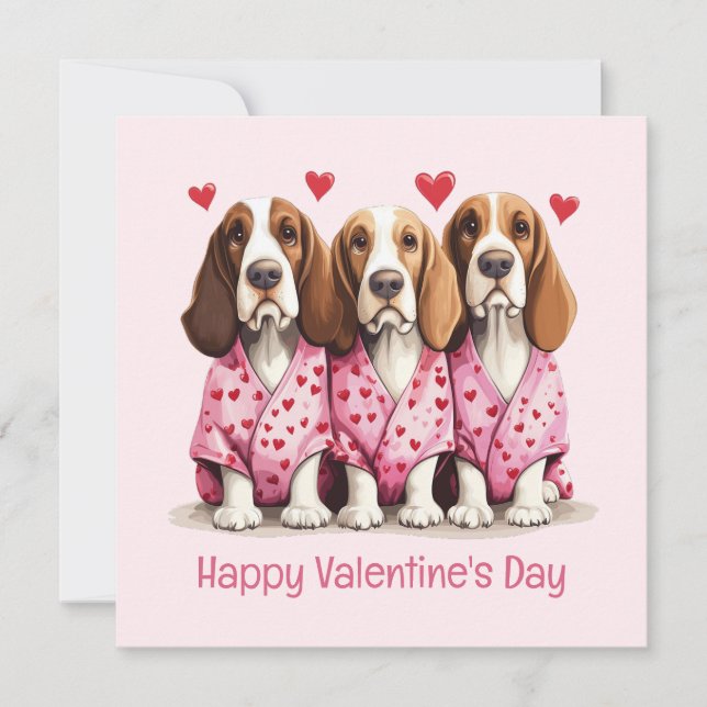 Cartes Pour Fêtes Annuelles Joyeux Valentines Day Basset Hound Dogs (Devant)