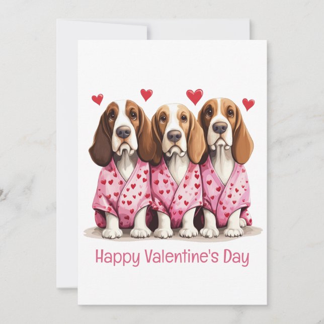 Cartes Pour Fêtes Annuelles Joyeux Valentines Day Basset Hound Dogs (Devant)