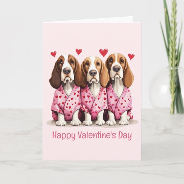 Cartes Pour Fêtes Annuelles Joyeux Valentines Day Basset Hound Dogs (Devant)