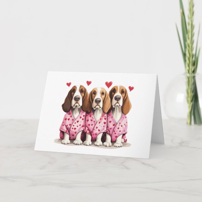 Cartes Pour Fêtes Annuelles Joyeux Valentines Day Basset Hound Dogs (Devant)