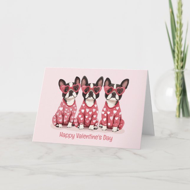 Cartes Pour Fêtes Annuelles Joyeux Valentines Day Boston Terrier Chiens (Devant)