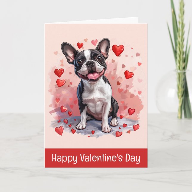 Cartes Pour Fêtes Annuelles Joyeux Valentines Day Boston Terrier Dog (Devant)