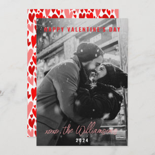 Cartes Pour Fêtes Annuelles Joyeux Valentines Day Chic Red Hearts Couple Photo