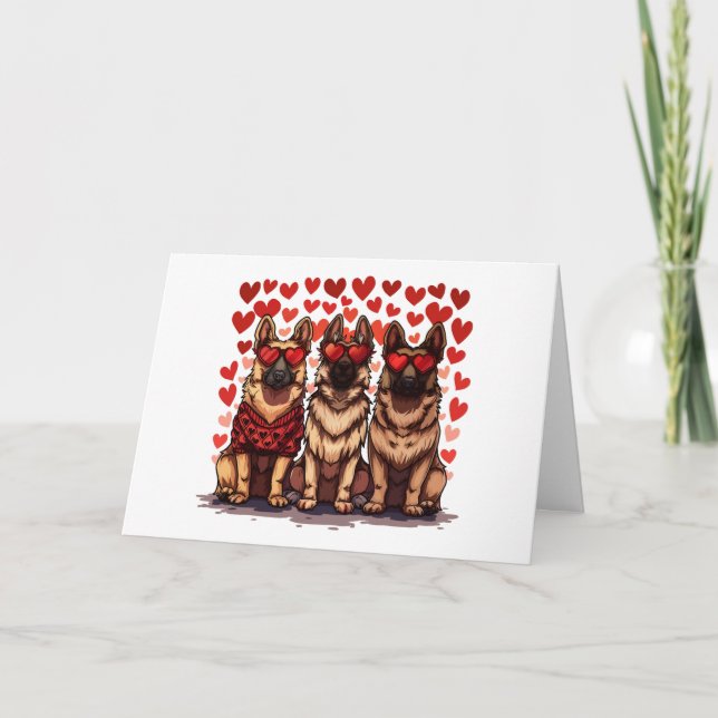 Cartes Pour Fêtes Annuelles Joyeux Valentines Day Chiens bergers allemands (Devant)
