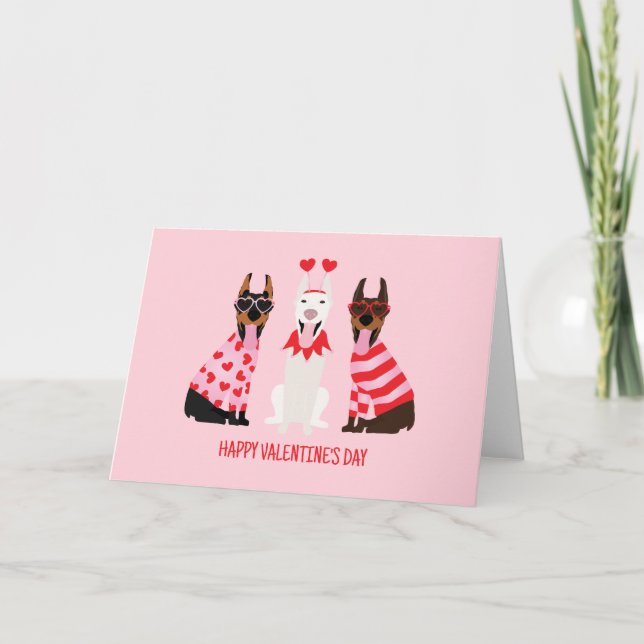 Cartes Pour Fêtes Annuelles Joyeux Valentines Day Chiens Dobermann (Devant)