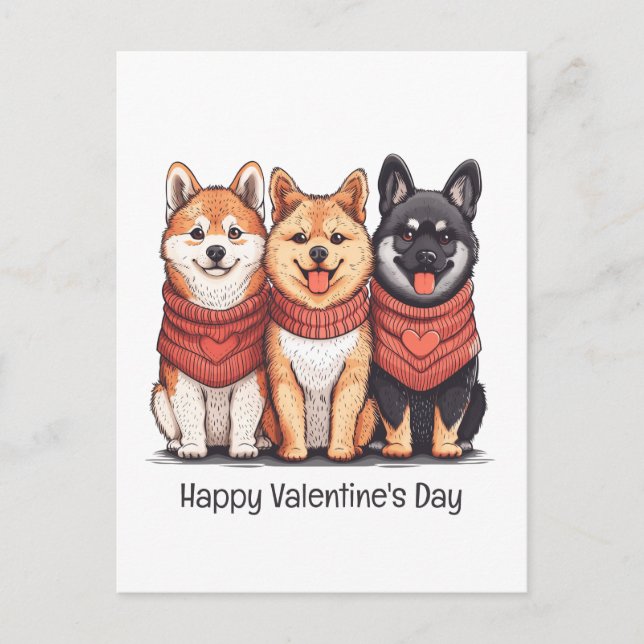 Cartes Pour Fêtes Annuelles Joyeux Valentines Day Chiens Shiba Inu (Devant)