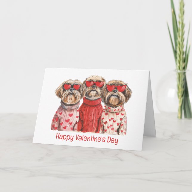Cartes Pour Fêtes Annuelles Joyeux Valentines Day Chih Tzu Chiens (Devant)