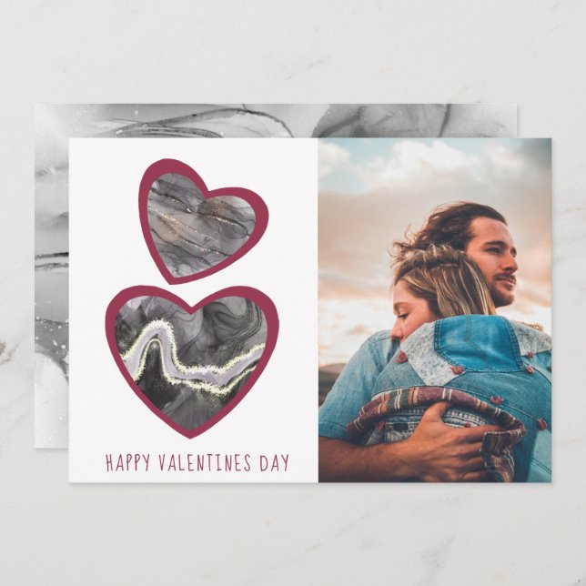 Cartes Pour Fêtes Annuelles Joyeux Valentines Day Coeurs noirs et rouges (Devant / Derrière)