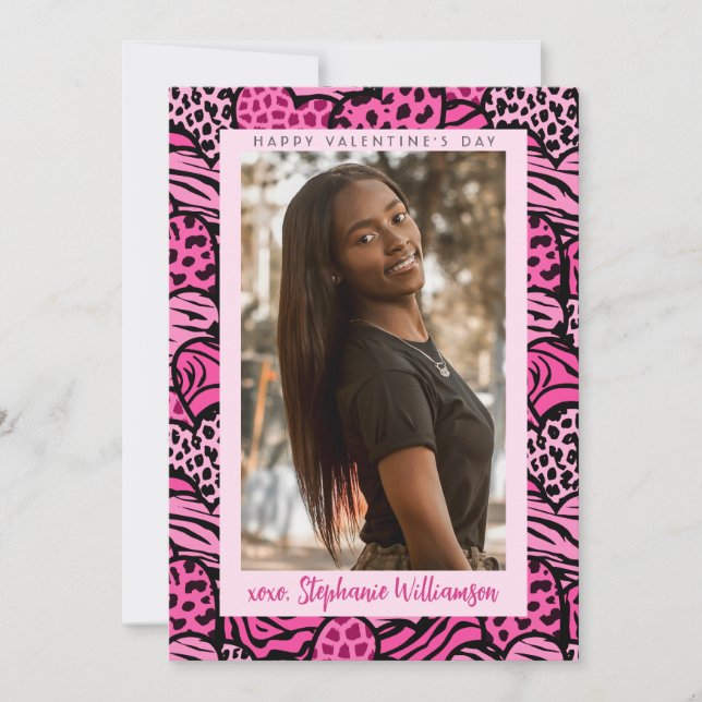 Cartes Pour Fêtes Annuelles Joyeux Valentines Day Cute Rose Jungle Hearts Phot (Devant)