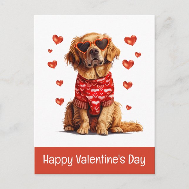 Cartes Pour Fêtes Annuelles Joyeux Valentines Day Golden Retriever Chien (Devant)