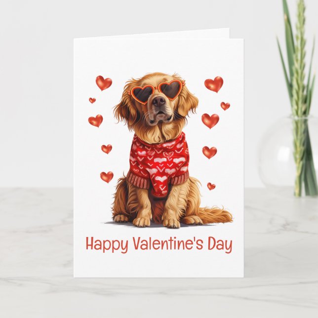 Cartes Pour Fêtes Annuelles Joyeux Valentines Day Golden Retriever Chien (Devant)