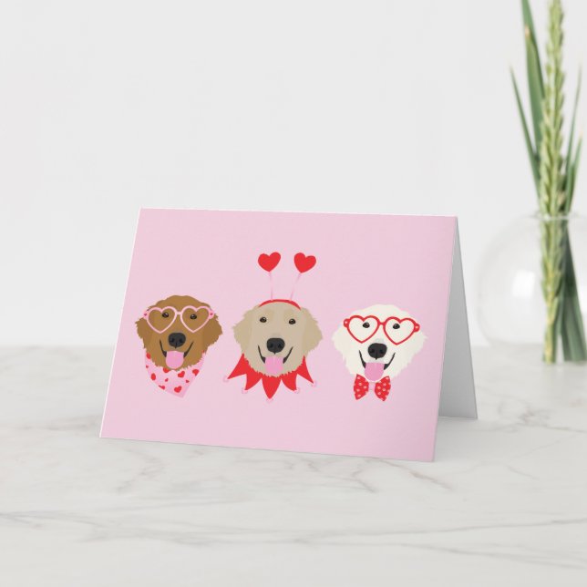 Cartes Pour Fêtes Annuelles Joyeux Valentines Day Golden Retriever Dogs (Devant)