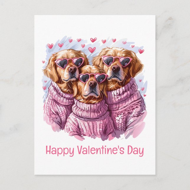 Cartes Pour Fêtes Annuelles Joyeux Valentines Day Golden Retriever Dogs (Devant)