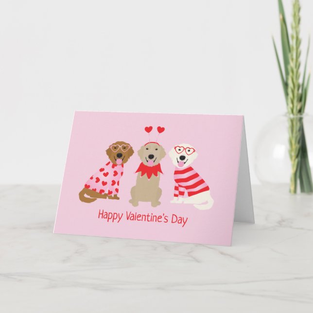 Cartes Pour Fêtes Annuelles Joyeux Valentines Day Golden Retriever Dogs (Devant)