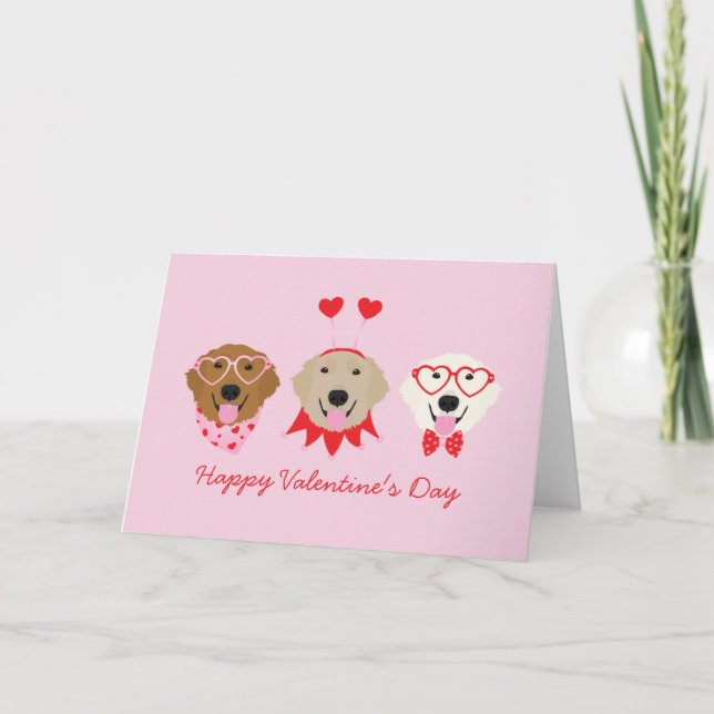 Cartes Pour Fêtes Annuelles Joyeux Valentines Day Golden Retriever Dogs (Devant)