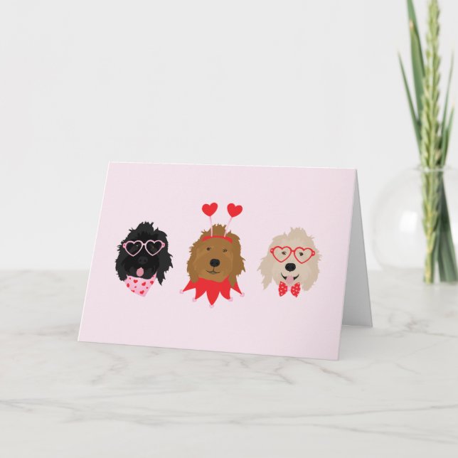 Cartes Pour Fêtes Annuelles Joyeux Valentines Day Mini Goldendoodle Chiens (Devant)