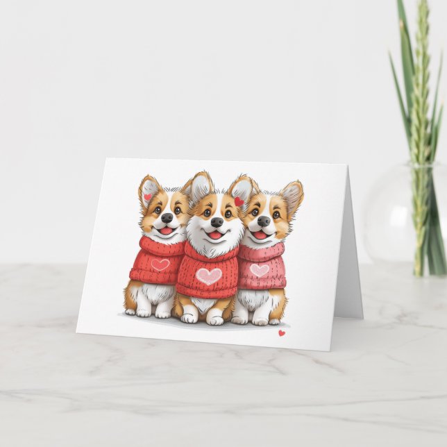 Cartes Pour Fêtes Annuelles Joyeux Valentines Day Pembroke Welsh Corgi Chiens (Devant)