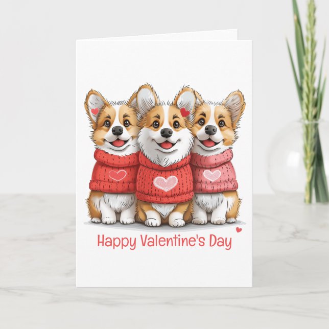 Cartes Pour Fêtes Annuelles Joyeux Valentines Day Pembroke Welsh Corgi Chiens (Devant)