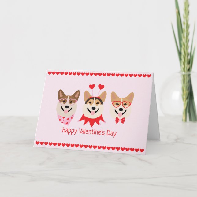 Cartes Pour Fêtes Annuelles Joyeux Valentines Day Pembroke Welsh Corgi Chiens (Devant)