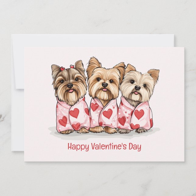 Cartes Pour Fêtes Annuelles Joyeux Valentines Day Yorkshire Terrier Chiens (Devant)
