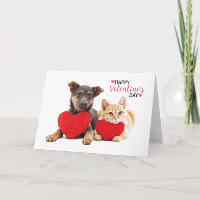 Cartes Pour Fêtes Annuelles Joyeux Valentine's Dog and Cat (Devant)